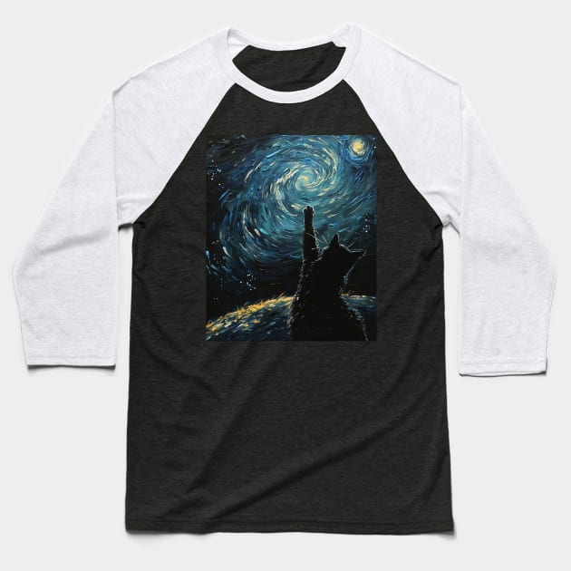 Cat Starry Night Rhapsody Baseball T-Shirt by xXYazzyChanArtsXx